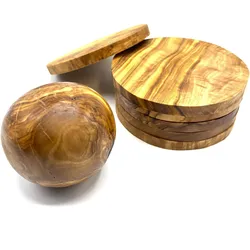 Flaschenuntersetzer OLIVENHOLZ-ERLEBEN "Kugelverschluss für Karaffen Ø 8 cm plus 6x Untersetzer rund", braun, H:8,00cm Ø:8,00cm, Massivholz, Untersetzer, Getränkeuntersetzer, Tischschoner, Holzkugel, kratzfest, antibakteriell
