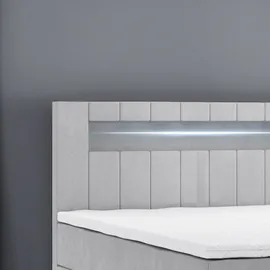 m-punkt Boxspringbett KUBA mit Bettkasten Visco Topper LED 180 x 200 cm Webstoff Grau Bett Bettkasten Topper -