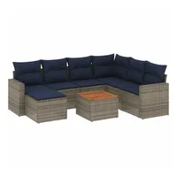 vidaXL 8-teiliges Gartensofa-Set mit Kissen, grau, Polyrattan - Grau