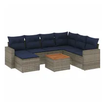 vidaXL 8-teiliges Gartensofa-Set mit Kissen, grau, Polyrattan - Grau