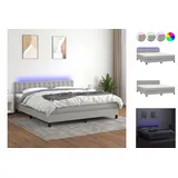 vidaXL Boxspringbett mit Matratze & LED Hellgrau 180x200 cm Stoff