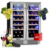 Klarstein Weinkühlschrank Vinovilla Duo 42, für 42 Standardflaschen á 0,75l,2 Zonen Wein Flaschenkühlschrank Weintemperierschrank Weinschrank silberfarben