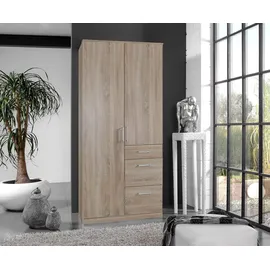 freiraum Kleiderschrank Click (B/H/T: 90x198x58 cm) in Eiche-Sägerau-Nachbildung mit 3 Schubladen und 2 Türen braun
