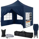 STEELSØN Pavillon Rynara Faltpavillon wind- & wetterfest, mit 4 Seitenteilen, (3x3 m, blau), UV-Schutz, Gartenpavillon mit Seitenwänden 300 cm x 300 cm