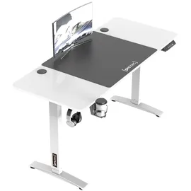 pro.tec Höhenverstellbarer Tisch Salinas 140 x 60 cm elektrisch Schreibtisch mit Memory Funktion Computertisch mit Getränkehalter Kopfhörerhaken Arbeitstisch bis 80 kg Aluminiumgestell Weiß