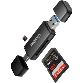 Rollei 2 in 1 Kartenlesegerät SD Kartenleser & microSD Card Reader USB 3.0 & USB C Dual Stecker OTG Karten Leser für iPhone 17/16/15 Serie Android Mac PC, SD-Kartenleser-Card-Reader-Kartenlesegerät