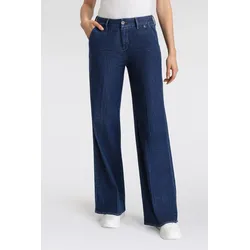 Schlagjeans HERRLICHER "Lovely Flared Recycled Light Denim", Damen, Gr. 30, N-Gr, blau (deep), Denim/Jeans, Obermaterial: 98% Baumwolle, 2% Elasthan, casual, lang, Jeans