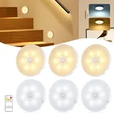 6 Stück Nachtlicht mit Bewegungsmelder,12 LEDs Bewegungsmelder Innen Batterie mit Fernbedienung,2 Farben Treppenbeleuchtung Akku,3 Modi,USB-Aufladung Licht für Flur,Treppe,Schlafzimmer,Küche,Schrank