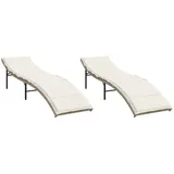 vidaXL Sonnenliegen 2 Stk. mit Auflagen Beige Poly Rattan 55 x 199 x 50/68/82/89 cm