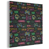 MuchoWow© Filz Bild als Akustikpaneele 90x90 cm Schlafzimmer Bilder Wand Deko Wohnzimmer Modern Wanddeko Schallschutz Akustikbild Abosrber Neon - Zitate - Gamen - Patroon