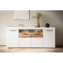 Home Affaire Sideboard HOME AFFAIRE "Salerno, moderner Schrank, Highboard in Weiß mit Eiche Evoke Dekor", weiß (weiß, eiche evoke), B:205cm H:87cm T:40cm, Holzwerkstoff, Sideboards, Sideboard, Metallgriffe, ausreichend Stauraum, vielseitig einsetzbar, 205cm breit