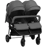vidaXL Bequemer Zwillingswagen – Komfortabler Buggy für Geschwister in Dunkelgrau und Schwarz