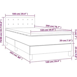 vidaXL Boxspringbett mit Matratze Hellgrau 100x200 cm Stoff