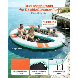 Vevor Aufblasbares Schwimmdock, 3,05x2,44 m, Schwimmplattform mit Rutschfester Oberfläche, Tragetasche & Abnehmbarer Leiter, Schwimmende Insel, Wasserplattform für Pool, Strand & Meer, Oval