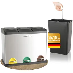 MAXCRAFT Mülleimer / Treteimer mit 3 Behältern - 54 Liter (3 x 18 Liter)