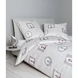 JANINE Moments Mako-Satin Leuchtturm Streifen Sand 135 x 200 cm + 80 x 80 cm