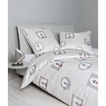 JANINE Moments Mako-Satin Leuchtturm Streifen Sand 135 x 200 cm + 80 x 80 cm