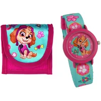 PAW PATROL Kinderarmbanduhr mit Textilarmband und Brustbeutel Rosa 29 mm japanisches Quarzuhrwerk