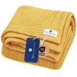 nordic coast company Babydecke Musselin [75x100 cm] – Puckdecke aus 100% Baumwolle, 4-lagig, Spucktuch, Stilltuch & Krabbeldecke für Neugeborene (Curry)