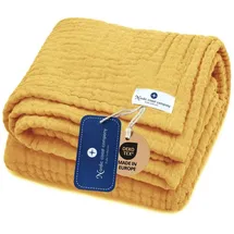 nordic coast company Babydecke Musselin [75x100 cm] – Puckdecke aus 100% Baumwolle, 4-lagig, Spucktuch, Stilltuch & Krabbeldecke für Neugeborene (Curry)