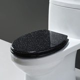 WC Sitz Mit Absenkautomatik, Toilettensitz Aus Kunstharz Glitzer Toilettendeckel, Klodeckel Mit Absenkautomatik Einfache Montage Deckel Klobrille, 36X42cm,Schwarz