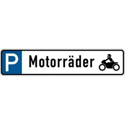 Parkplatzkennzeichen, P-Motorräder mit Symbol, 113x523mm, Alu geprägt - 523x113x0.45 mm Aluminium geprägt