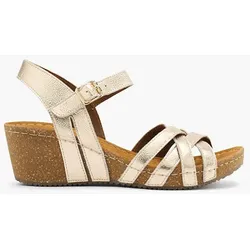 Leder Keilsandalette - Damen - gold