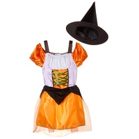Carnival Toys Kostüm/Verkleidung Hexe Orange, mit Hut, Größe 4-5 Jahre