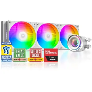 ID-COOLING FX360 INF flüssiger CPU-Kühler, 360 mm, AIO-Kühler, ARGB Infinity Spiegeleffekt, 3 x 120 mm Daisy-Chain-Lüfter, geräuscharmer Betrieb 27,2 dB(A) max., Intel LGA1851/1700/1200/115X, AMD AM5
