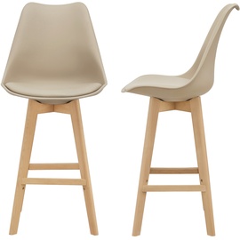 [en.casa] 2er-Set Barstuhl mit Rückenlehne Buche-Gestell Beige