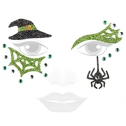 Face-Art-Tattoo "Hexe", grün/schwarz