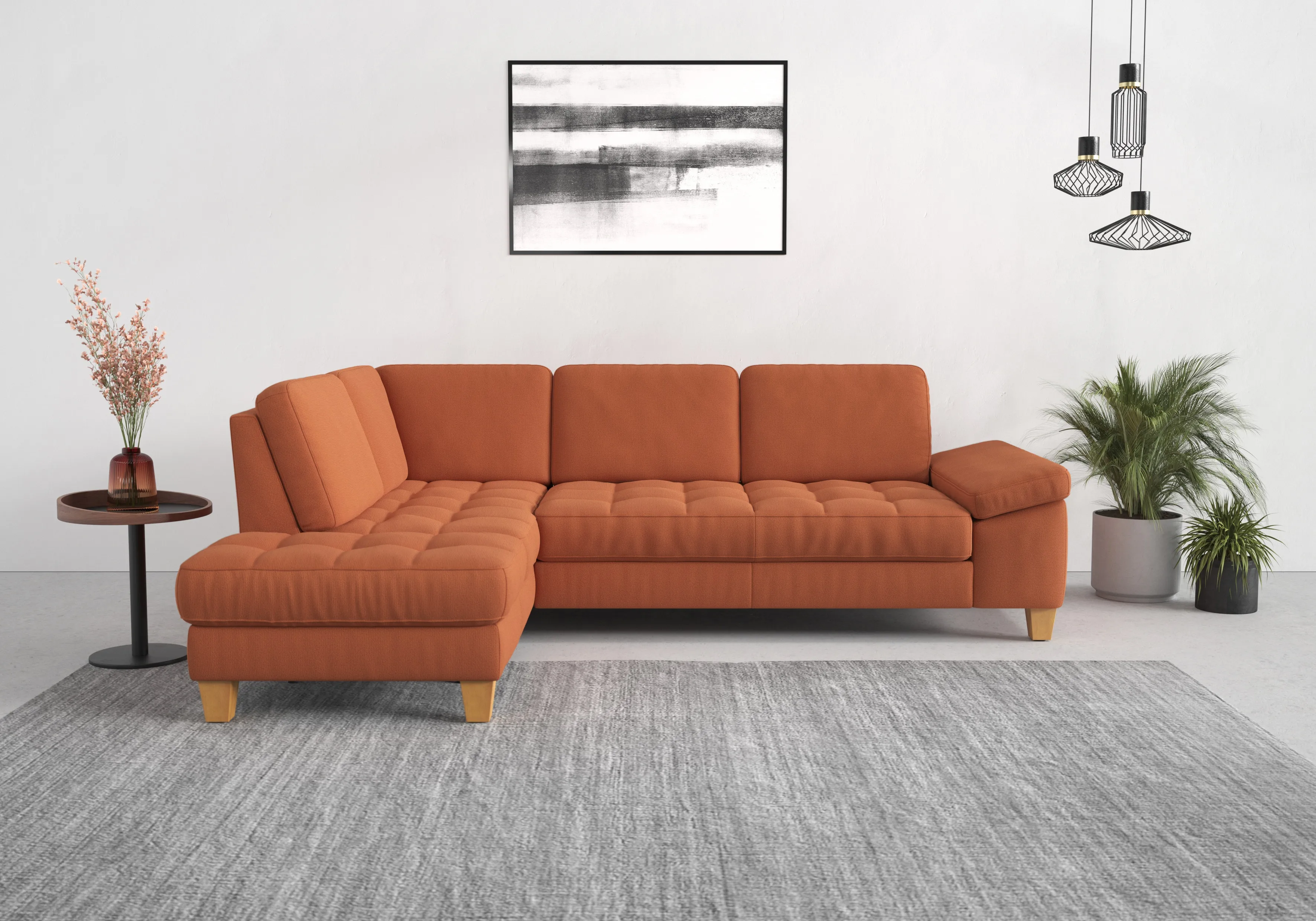 Ecksofa SIT&MORE "Westham L-Form" Sofas Gr. B/H/T: 261 cm x 88 cm x 179 cm, Struktur weich, Ottomane links, ohne Federkern-ohne Bettfunktion-ohne Armteilverstellung-ohne Sitztiefenverstellung-ohne Stauraum, orange (terra) Ecksofas mit Ottomane, oder ohne Bettfunktion, Bettkasten, Verstellung