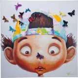 Kare Design Bild Touched Boy with Butterflies, Mehrfarbig, Leinwandbild, Canvas, Tannenholz Rahmen, Acrylfarbe, handgemalte Details, 100x100x4 cm (H/B/T)