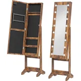 HOMCOM Schmuckschrank mit LED-Beleuchtung, Schmuckschrank mit Spiegel, für Schlafzimmer & Wohnzimmer, 36x30x136 cm, Rustikales Braun   Aosom