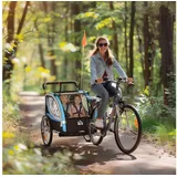 HOMCOM Fahrradkinderanhänger Kinderwagen, 5-Punkt-Sicherheitsgurt, Universalkupplung, 2-in-1 Design, faltbar blau|schwarz
