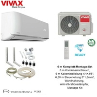 VIVAX R Design 9000 BTU + 6 m Komplett Montageset 2,6 KW Split Klimaanlage A+++