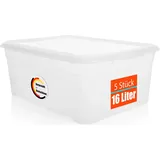 BigDean 5 Stück Aufbewahrungsbox mit Deckel 16L luftdicht & stapelbar Plastikbox transparent Germany