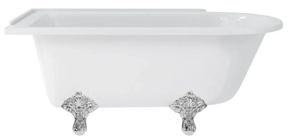 Casa Padrino Luxus Jugendstil Badewanne Weiß / Silber 150 x 75 x H. 65 cm - Freistehende Retro Acryl Badewanne - Nostalgische Retro Badezimmer Möbel