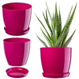 Kadax Blumentopf mit Untersetzer, aus Kunststoff, rund, 14 cm, Amarantrot - KADAX