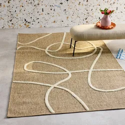 Indoor Teppich mit Jute-Optik, weißes grafisches Reliefmuster Weiß - sweeek