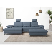 Places of Style Ecksofa Costello L-Form, mit Sitztiefenverstellung, Armteilverstellung und, 3 Nierenkissen, optional Bettfunktion und Bettkasten blau|grau