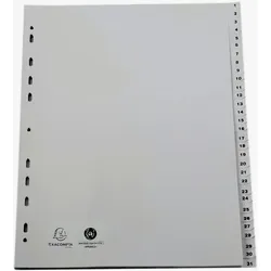 Exacompta 2931E 5x Register A4+ aus Recycling-PP grau 120μ mit bedruckten Taben 1-31, 31 Positionen - Grau