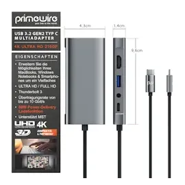 Primewire 5 in 1 USB 3.2 Gen1 Typ C Hub zu VGA Adapter, 4K HDMI + USB Typ A + Typ C PD Ladeport für Macbook Laptop etc.