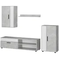 Vicco Wohnwand, Wohnwand Berno, Beton/Weiss, 4er Set