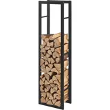 [en.casa] Kaminholzregal Täby Brennholzregal innen außen Metall 40 x 25 x 150 cm Holzunterstand Stapelhilfe für Feuerholz Holzlager Kaminholzständer Schwarz