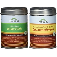 Herbaria "Wilde Hilde" Mischung für Salatdressing, 1er Pack (1 x 100 g Dose) - Bio & "Gaumenschmaus" Bratkartoffelgewürz, 100 g - Bio