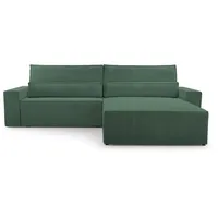 MOEBLO Ecksofa aus Cord DENVER L, Ottomane beidseitig montierbar Couch Cord für Wohnzimmer Schlafsofa Sofagarnitur Sofa Eckcouch L-Form Cordstoff - 290x85x200cm, mit Schlaffunktion und Bettkasten grün