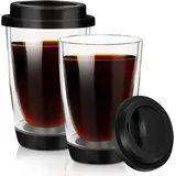 Latte Macchiato Gläser Doppelwandig, 2 Pcs Doppelwandige Kaffeegläser, 360ml Thermogläser Mit Deckel, Kaffeegläser Doppelwandig, Doppelwandige Gläser, Cappuccino Tassen, Cappuccino Gläser, Teegläser