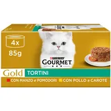 Purina Gourmet Gold, Nass-Törtchen für Katzen, Huhn und Karotten, Rindfleisch und Tomaten, 48 Dosen à 85 g