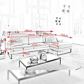 KAWOLA Sofa RICARDA Ecksofa Cord grau Recamiere rechts